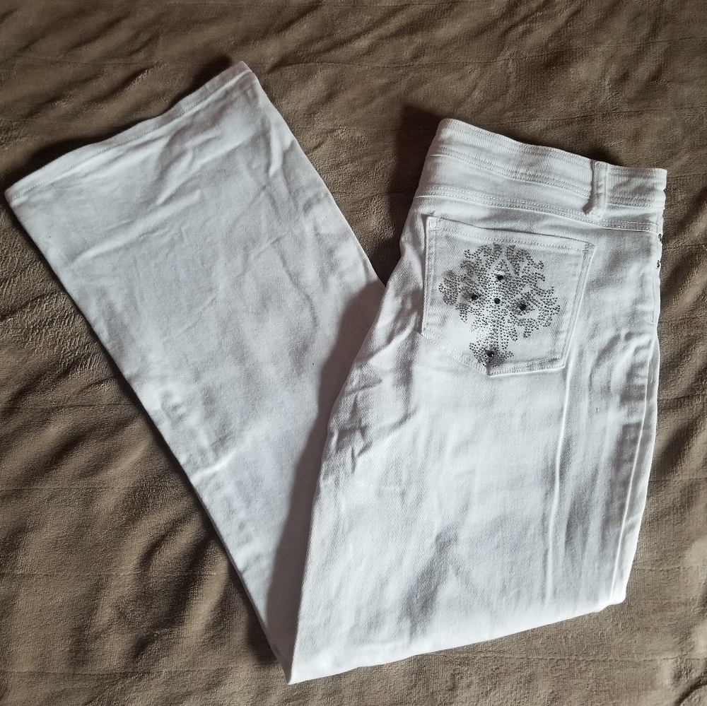 L.A. Blues White Embellished Flare/Wide Leg Jeans